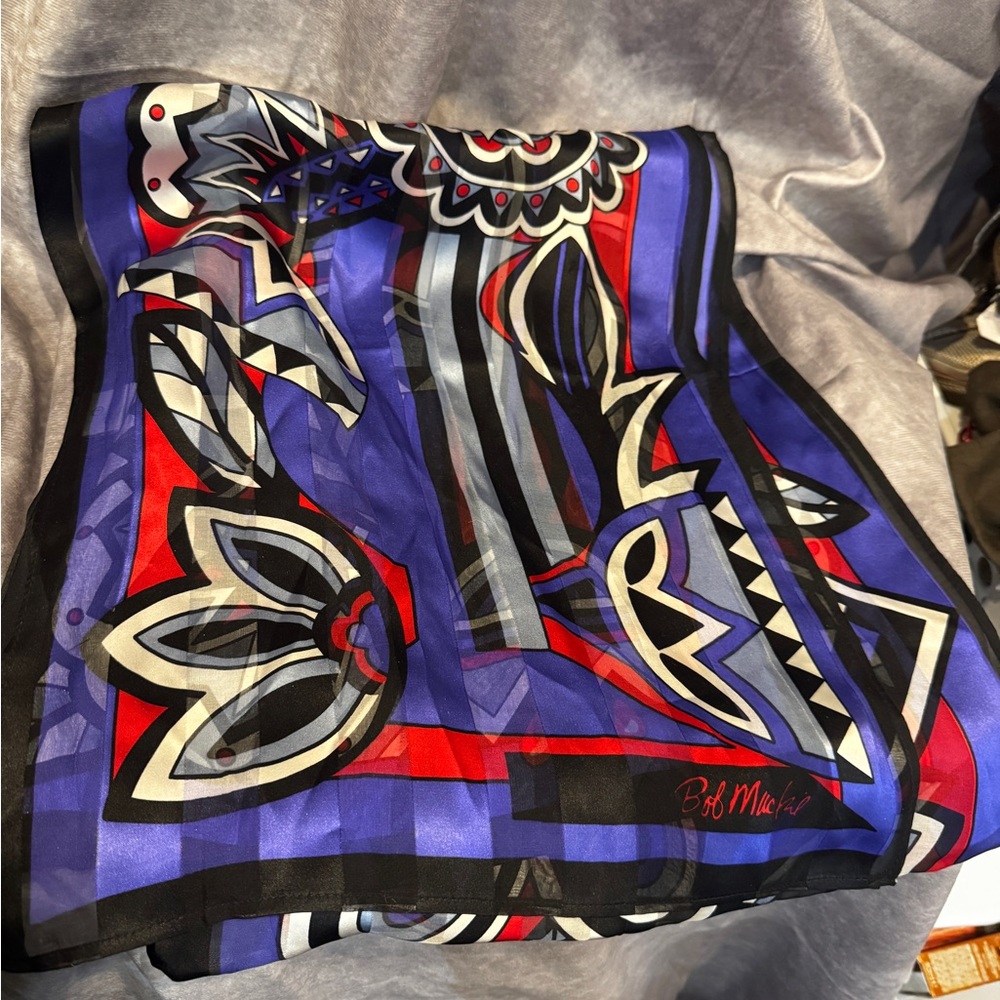 Women's Bob Mackie Wearbale Art 100% Silk Scarf OS Black Purple